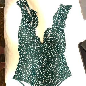Green Floral one piece bathing suit